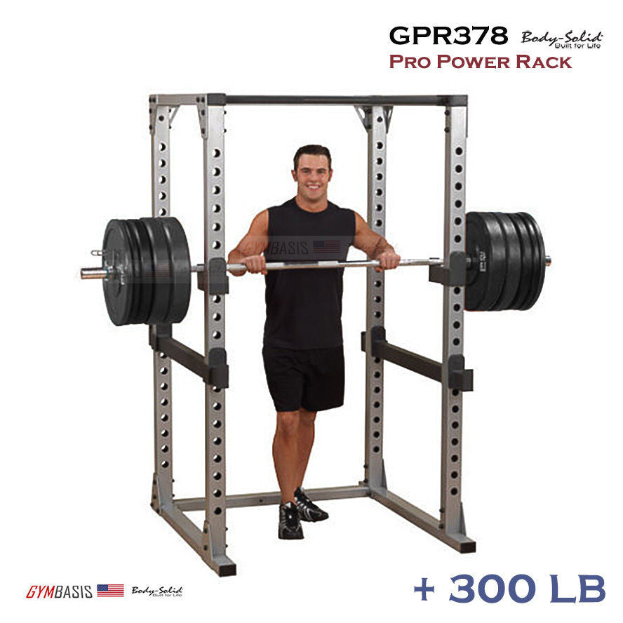 Body Solid GPR378 Pro Power Rack + 300 Lb. Weight Olympic Set - GymBasis Store