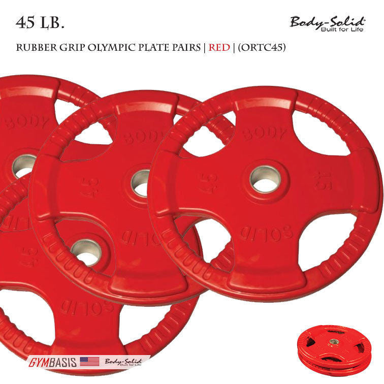 Body-Solid [ORC45] Colored Rubber Grip Olympic Plate Pairs 45 lb. - GymBasis Store