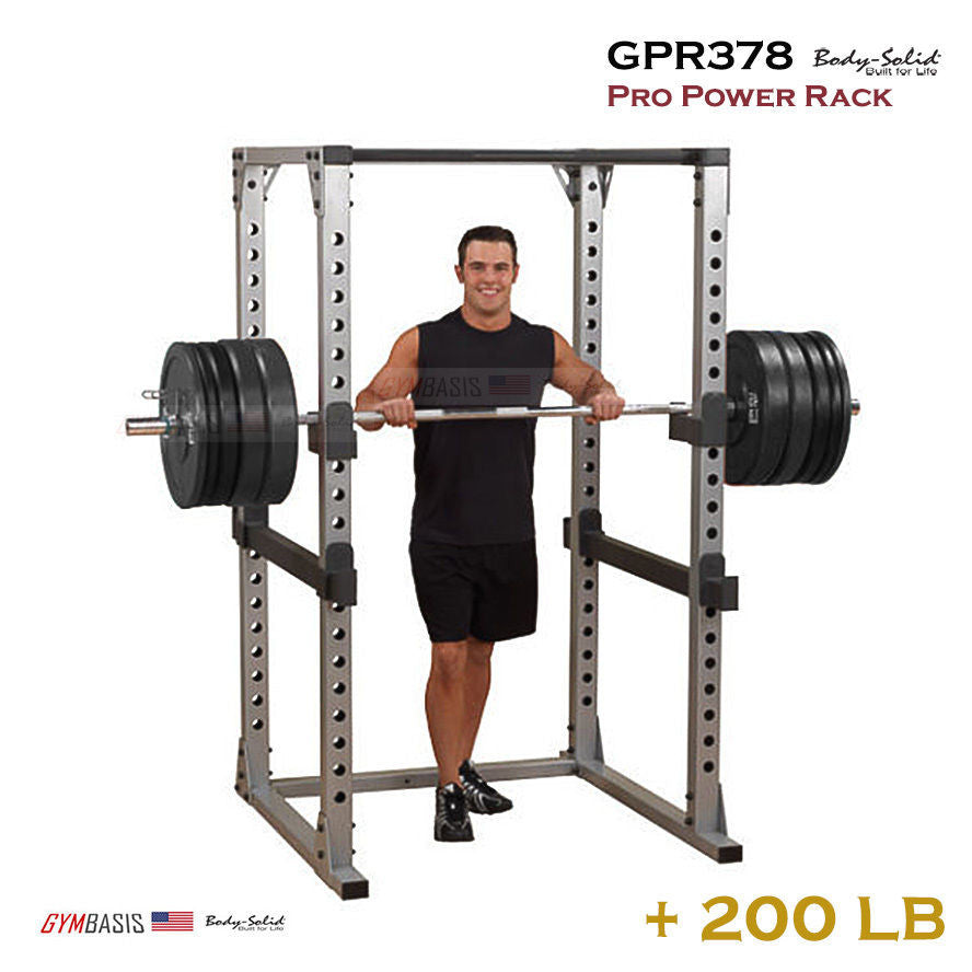 Body Solid GPR378 Pro Power Rack + 200 Lb. Weight Olympic Set - GymBasis Store