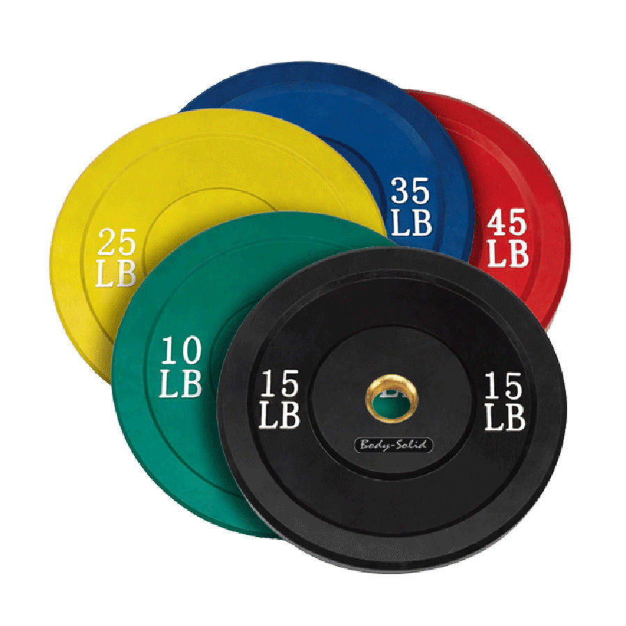 Body-Solid 680 lbs. OBPC Colored Rubber Bumper Plate Set 10, 15, 25, 35, 45 lb. - GymBasis Store