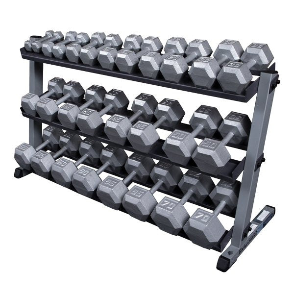 Body-Solid 5-70 lb. Iron Hex Dumbbell Free Weight Package with Rack - GymBasis Store