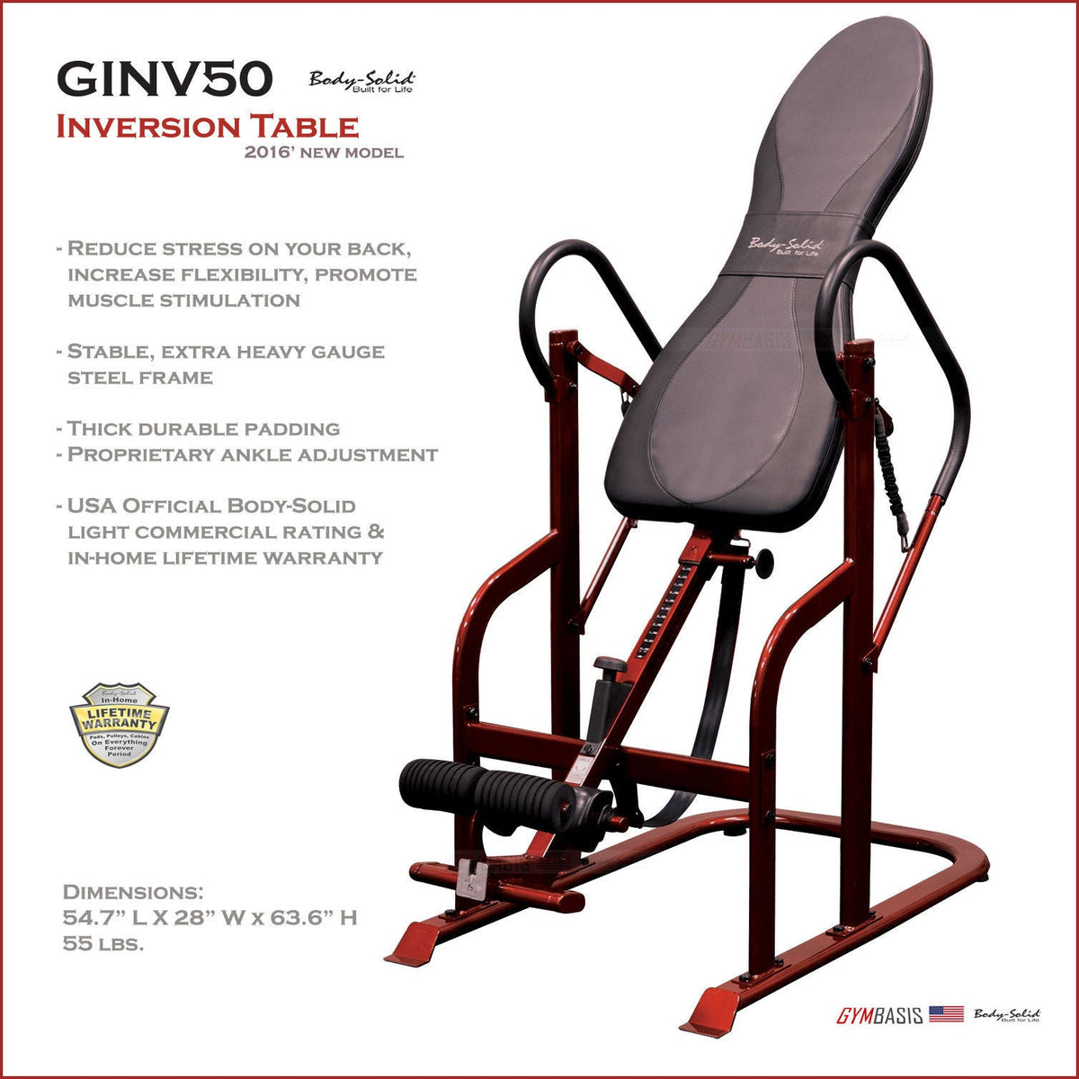 Body-Solid Inversion Table GINV50 Red Frame - Gravity Therapy - GymBasis Store