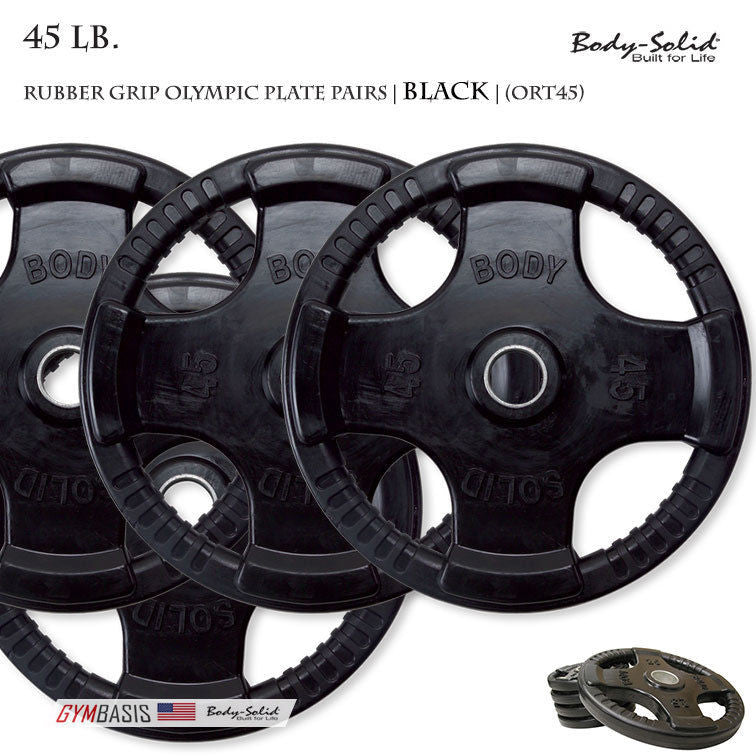 Body-Solid - ORT45 - Black Rubber Grip Olympic Plate Pairs - 45 lb - GymBasis Store