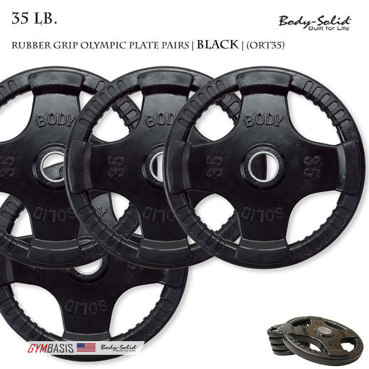 Body-Solid - ORT35 - Black Rubber Grip Olympic Plate Pairs - 35 lb - GymBasis Store