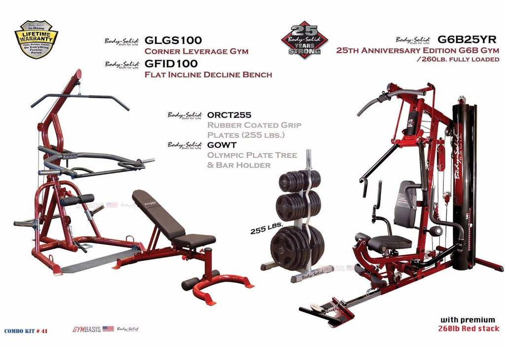 Body-Solid G6B25YR Home Gym + GLGS100P4 Leverage Corner Package w/255lb plates - GymBasis Store