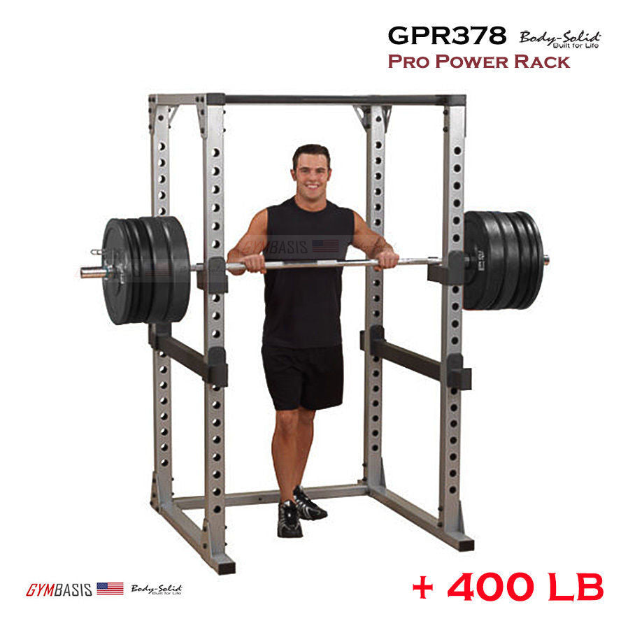 Body Solid GPR378 Pro Power Rack + 400 Lb. Weight Olympic Set - GymBasis Store
