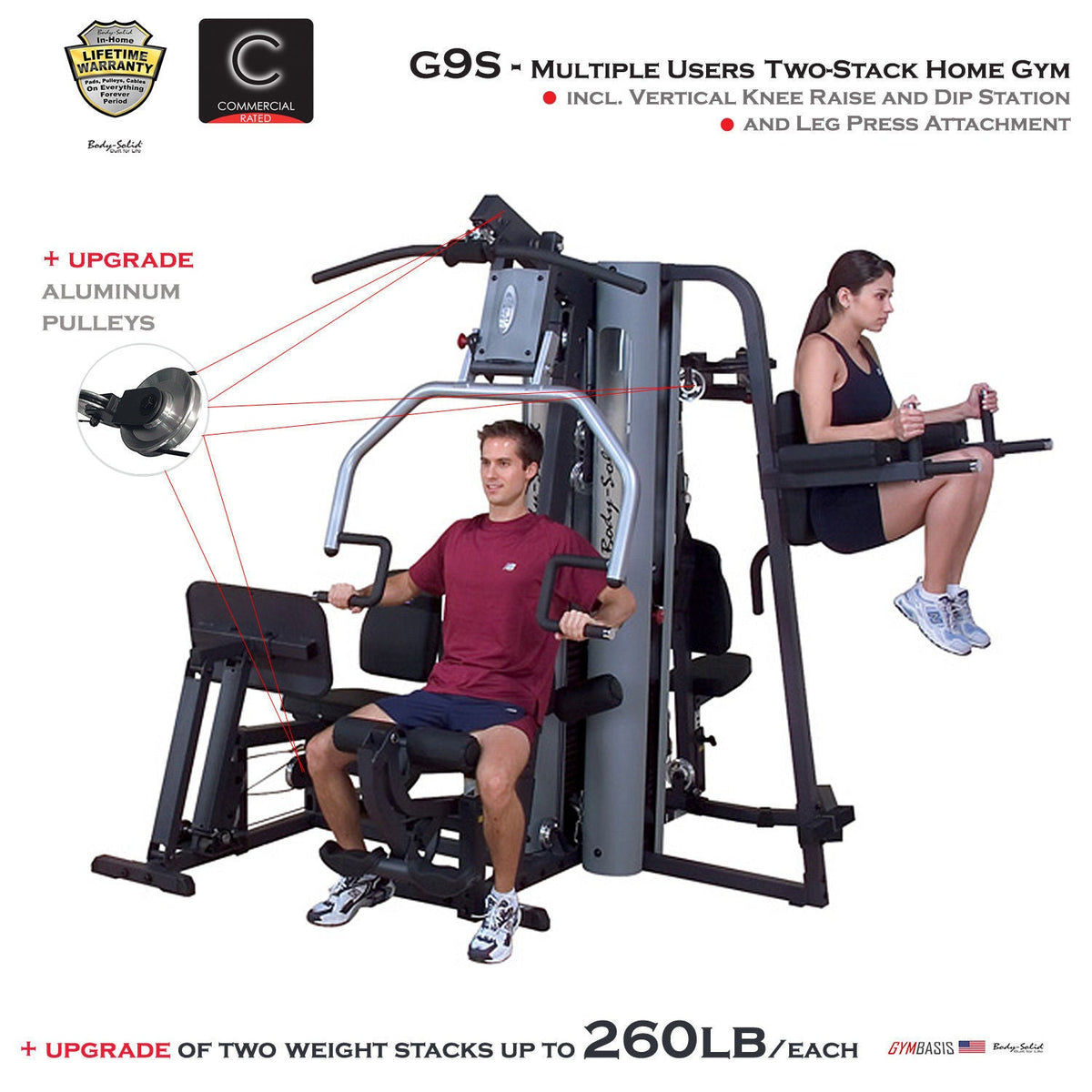 Body-Solid G9S Home Gym Knee Raise Leg Press | 2x 260lb stacks & alu pulleys - GymBasis Store