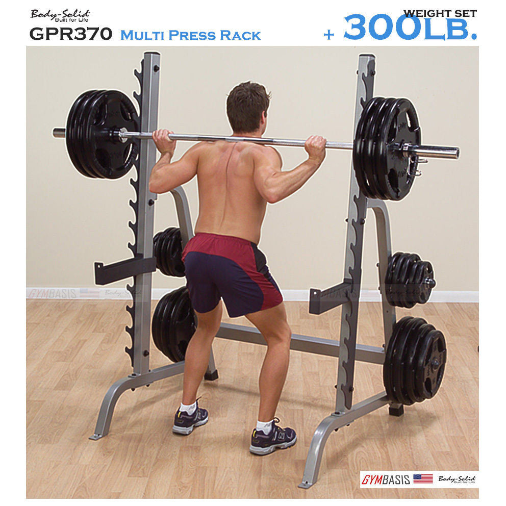 Body-Solid GPR370 Multi Press Rack & 300 Lb. Weight Olympic Set - GymBasis Store