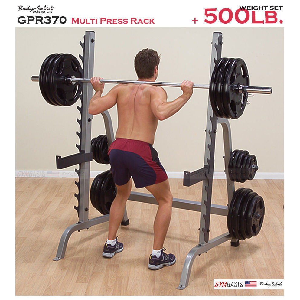 Body-Solid GPR370 Multi Press Rack & 500 Lb. Weight Olympic Set - GymBasis Store