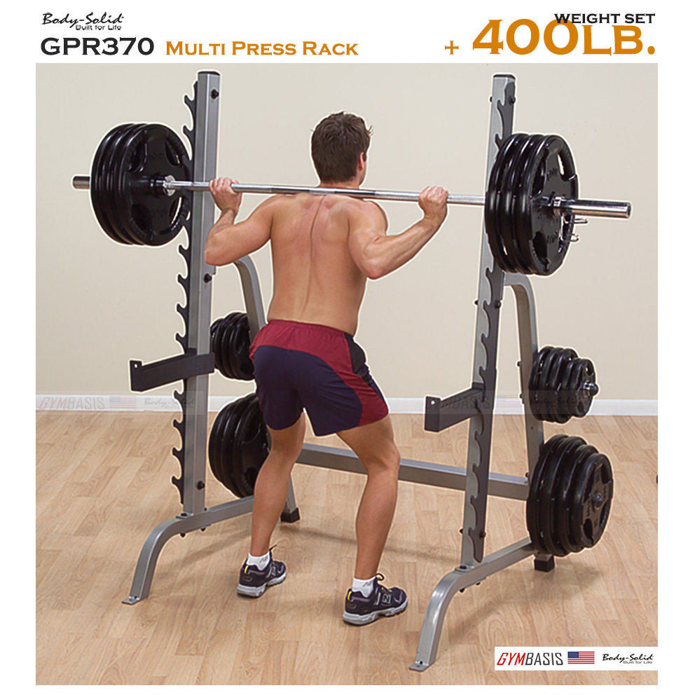 Body-Solid GPR370 Multi Press Rack & 400 Lb. Weight Olympic Set - GymBasis Store