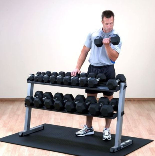 Body-Solid GDR60 2-Tier Horizontal Hex / Round Dumbbell Rack - GymBasis Store