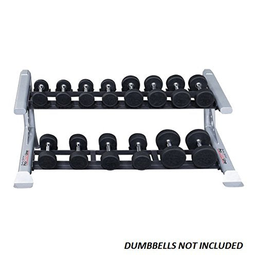 Body-Solid Pro ClubLine Commercial 2-Tier Saddle Dumbbell Rack - Two-Tier 7-Pair Dumbbell Rack with Cradles to hold 5-35 lb. Round Dumbbell Set - GymBasis Store