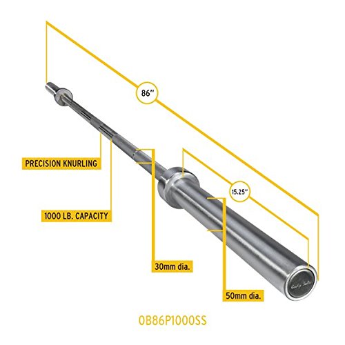 Body-Solid OB86P1000SS Stainless Steel 7' Premium Olympic Power Bar - 1000 Pound Capacity - Corrosion Resistant - GymBasis Store