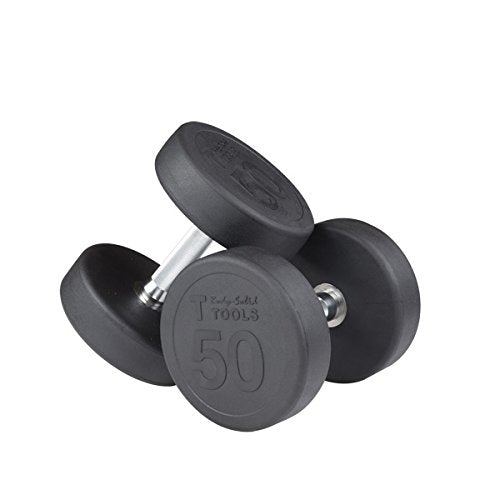 Body-Solid SDP Commercial Round Head Rubber Dumbbell Set - 5 to 50 lbs (10 pairs) - For Clubs and Home Gyms - GymBasis Store