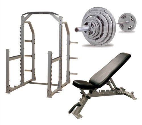 Body Solid Pro Multi Squat Rack With FID Bench And 300 lb Olympic Set - GymBasis Store
