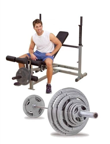 Body Solid Olympic Bench With Leg Developer And 300 lb Olympic Set - GymBasis Store