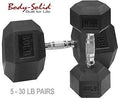 Body Solid Rubber Coated Hex Dumbbells 5 to 30 lb. Pairs - GymBasis Store