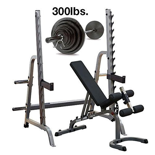 Body-Solid GPR370 Press Rack with Adjustable Bench, 300lb. Weight Set - GymBasis Store