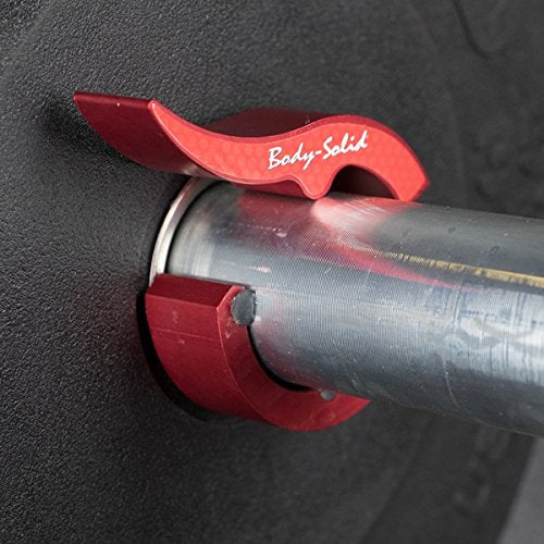 Body-Solid Roepke RED Aluminum Olympic Collars (Pair) - USA-Made Lever Compression Bar Clamps - Barbell Clamps - GymBasis Store