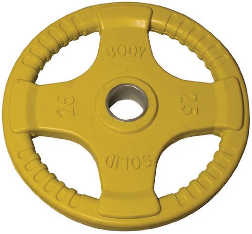 Body-Solid Colored Rubber Grip Olympic Plates (Yellow) - 25 lb pair - GymBasis Store