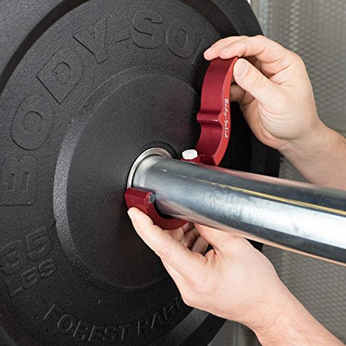 Body-Solid Roepke RED Aluminum Olympic Collars (Pair) - USA-Made Lever Compression Bar Clamps - Barbell Clamps - GymBasis Store