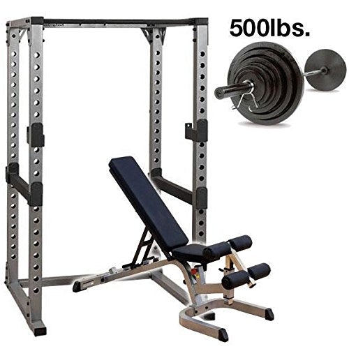 Body Solid GPR378 Power Rack with Heavy GFID71 Bench, 500lb. Weight Set - GymBasis Store