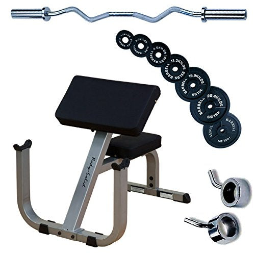 Body Solid GPCB329 Preacher Curl with Olympic Curl Bar, 100lbs. Weights - GymBasis Store