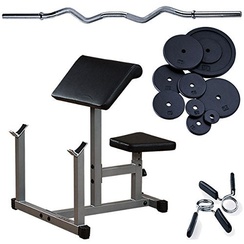 Preacher Curl Package with Curl Bar, 75lbs. Weight Plates - GymBasis Store