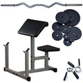 Preacher Curl Package with Curl Bar, 75lbs. Weight Plates - GymBasis Store