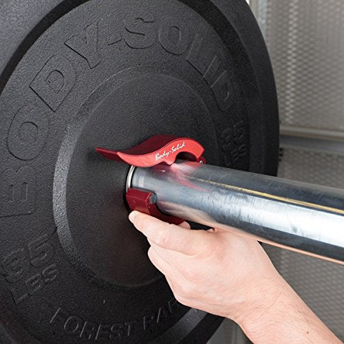 Body-Solid Roepke RED Aluminum Olympic Collars (Pair) - USA-Made Lever Compression Bar Clamps - Barbell Clamps - GymBasis Store