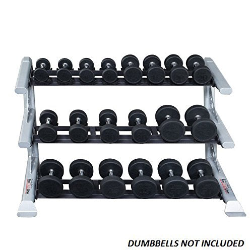 Body-Solid Pro ClubLine Commercial 3-Tier Saddle Dumbbell Rack - Three-Tier 10-Pair Dumbbell Rack with Cradles to hold 5-50 lb. Round Dumbbell Set - GymBasis Store