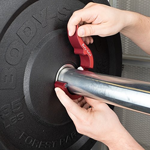 Body-Solid Roepke RED Aluminum Olympic Collars (Pair) - USA-Made Lever Compression Bar Clamps - Barbell Clamps - GymBasis Store