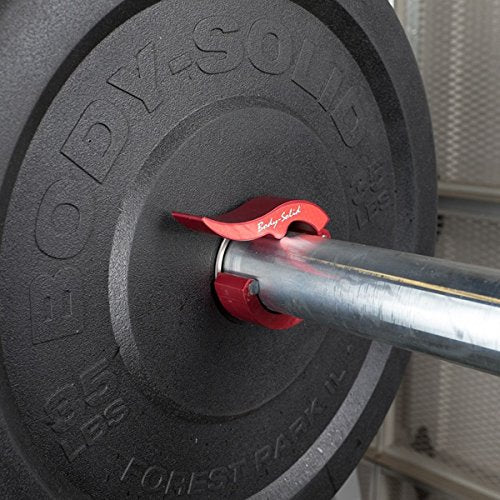 Body-Solid Roepke RED Aluminum Olympic Collars (Pair) - USA-Made Lever Compression Bar Clamps - Barbell Clamps - GymBasis Store