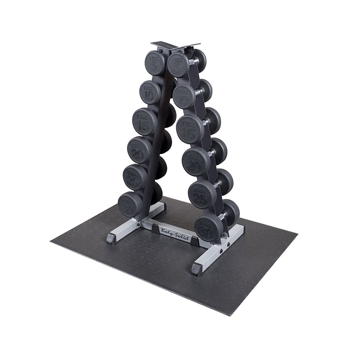 Body Solid Premium Dumbbell Set with Vertical Rack & Mat, 5-30 lb - GymBasis Store