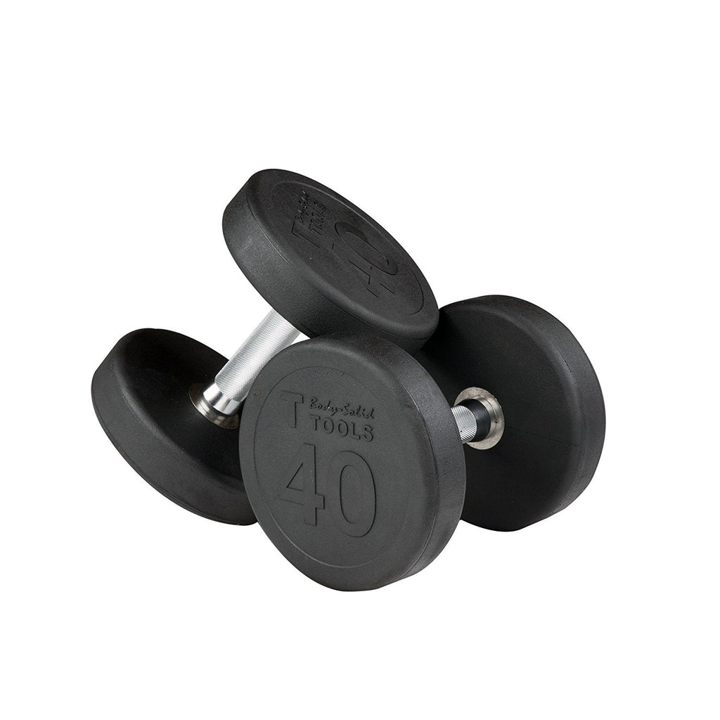 Round Rubber Dumbbell 5-40 lb. Pairs Package with Rack - GymBasis Store