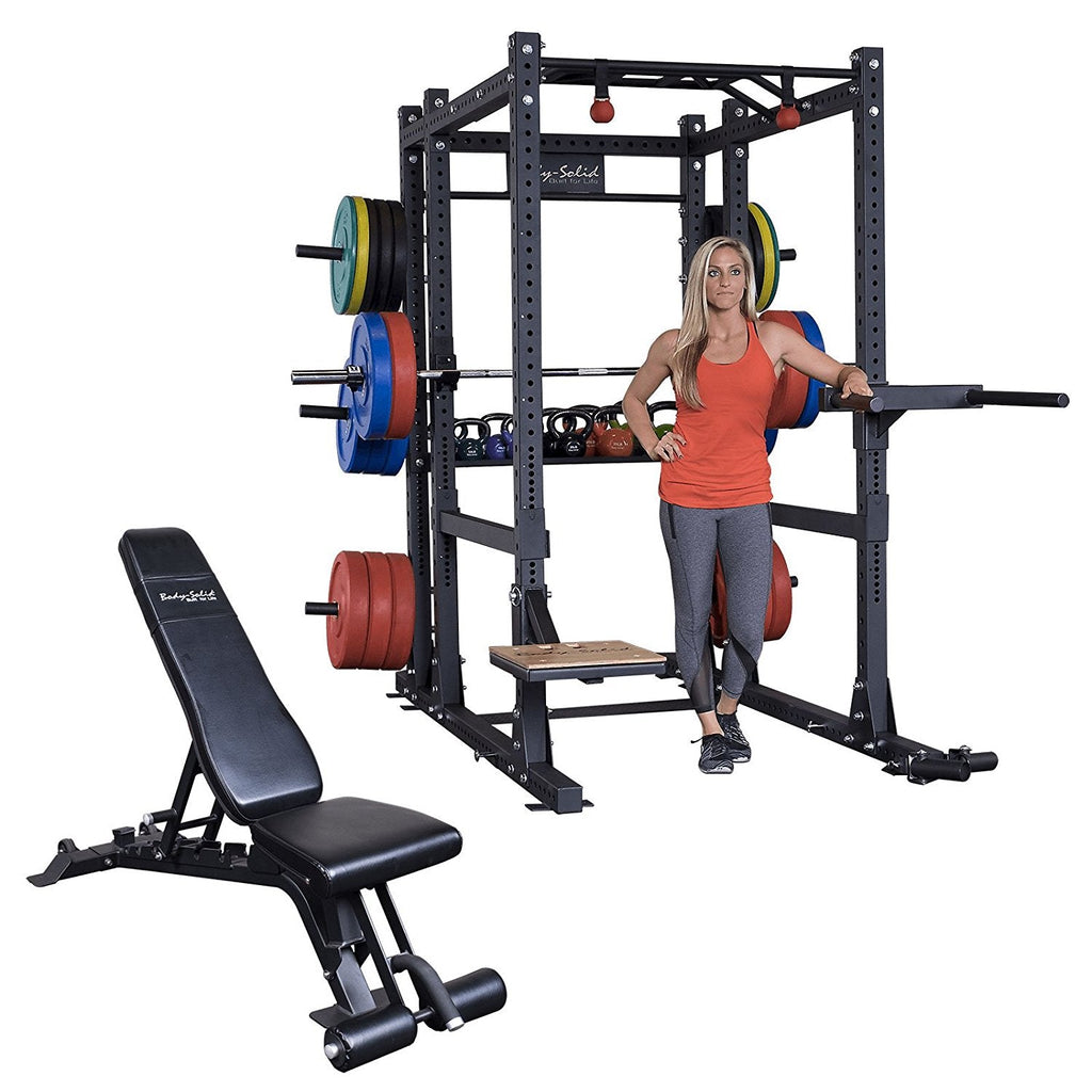 Body-Solid Power Rack SPR1000 and the rear Rack Extension with SFID425 Package - SPR1000BackP5 - GymBasis Store