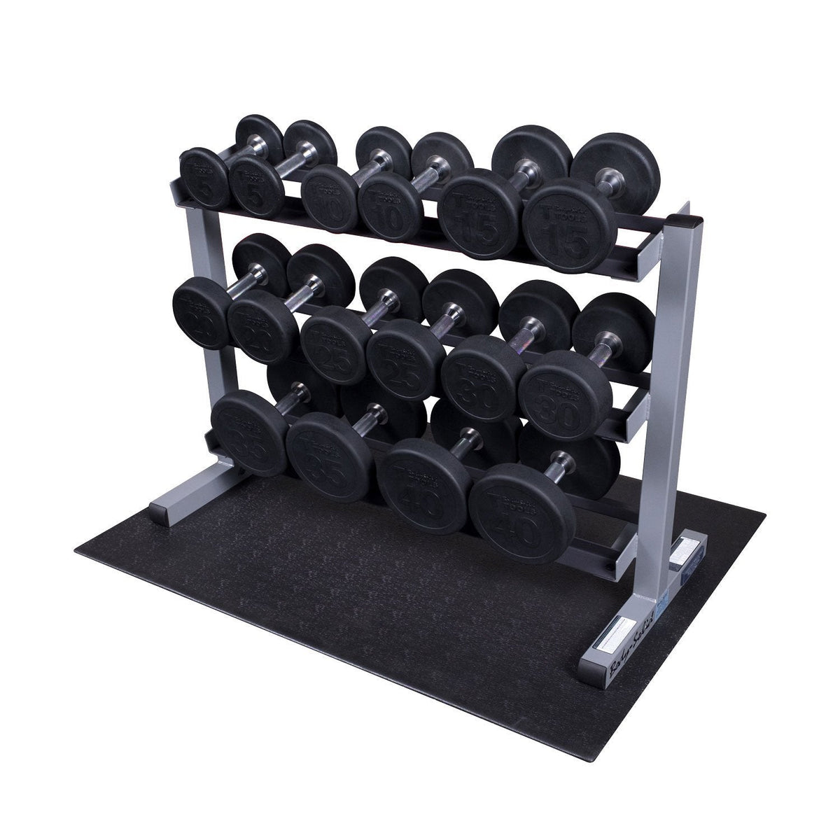 Round Rubber Dumbbell 5-40 lb. Pairs Package with Rack - GymBasis Store