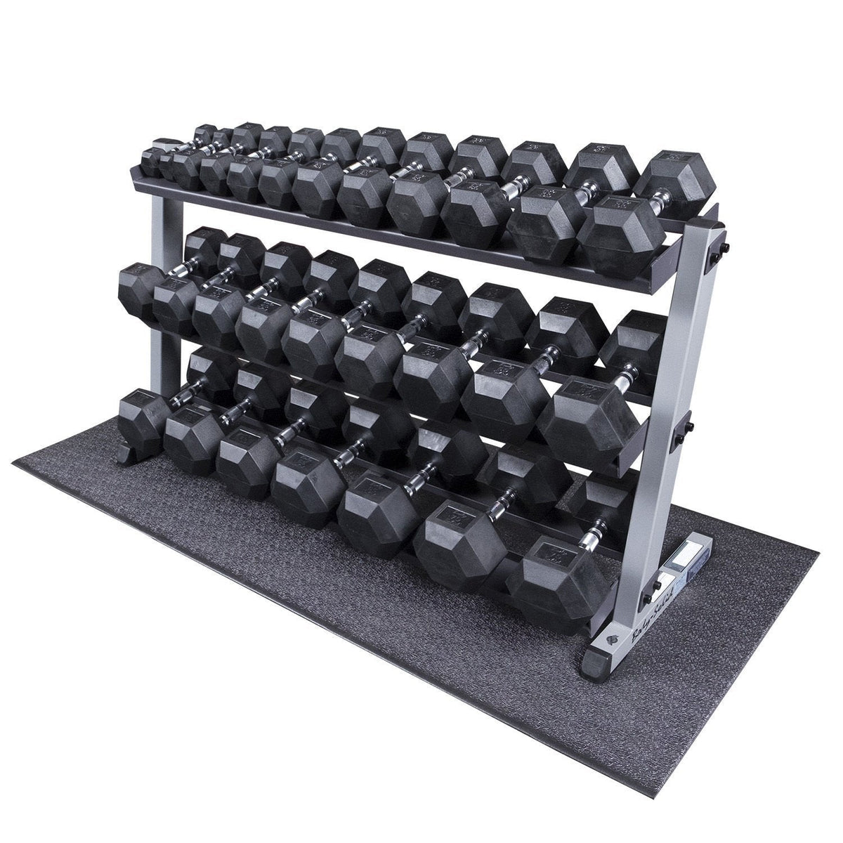 Heavy Duty 5-70 lbs Pairs Body-Solid Rubber Coated Dumbbell Set with Rack and Mat - GymBasis Store