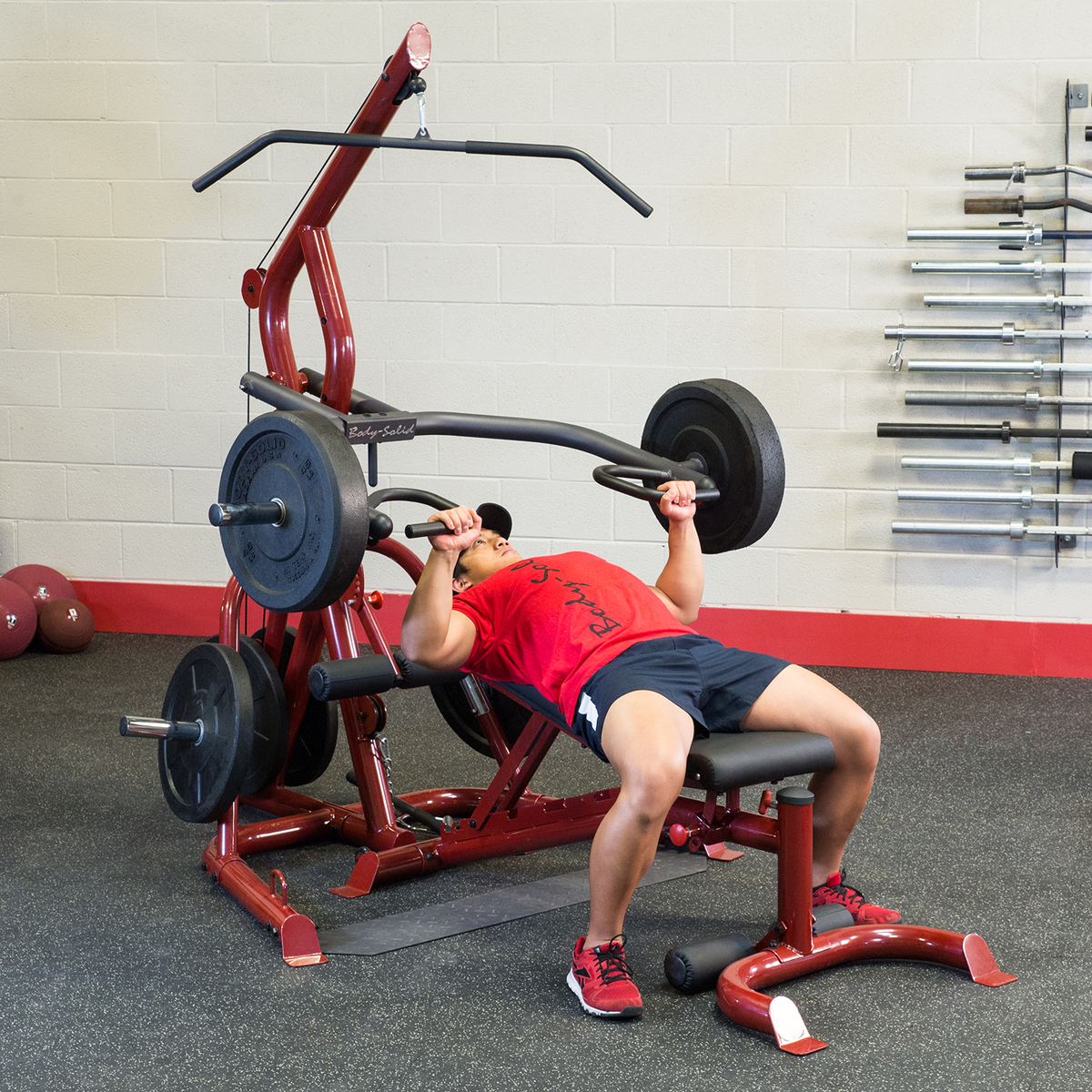 Body Solid GLGS100P4 Corner Leverage Gym Package with GPCA1 Preacher Curl Attachment - GymBasis Store