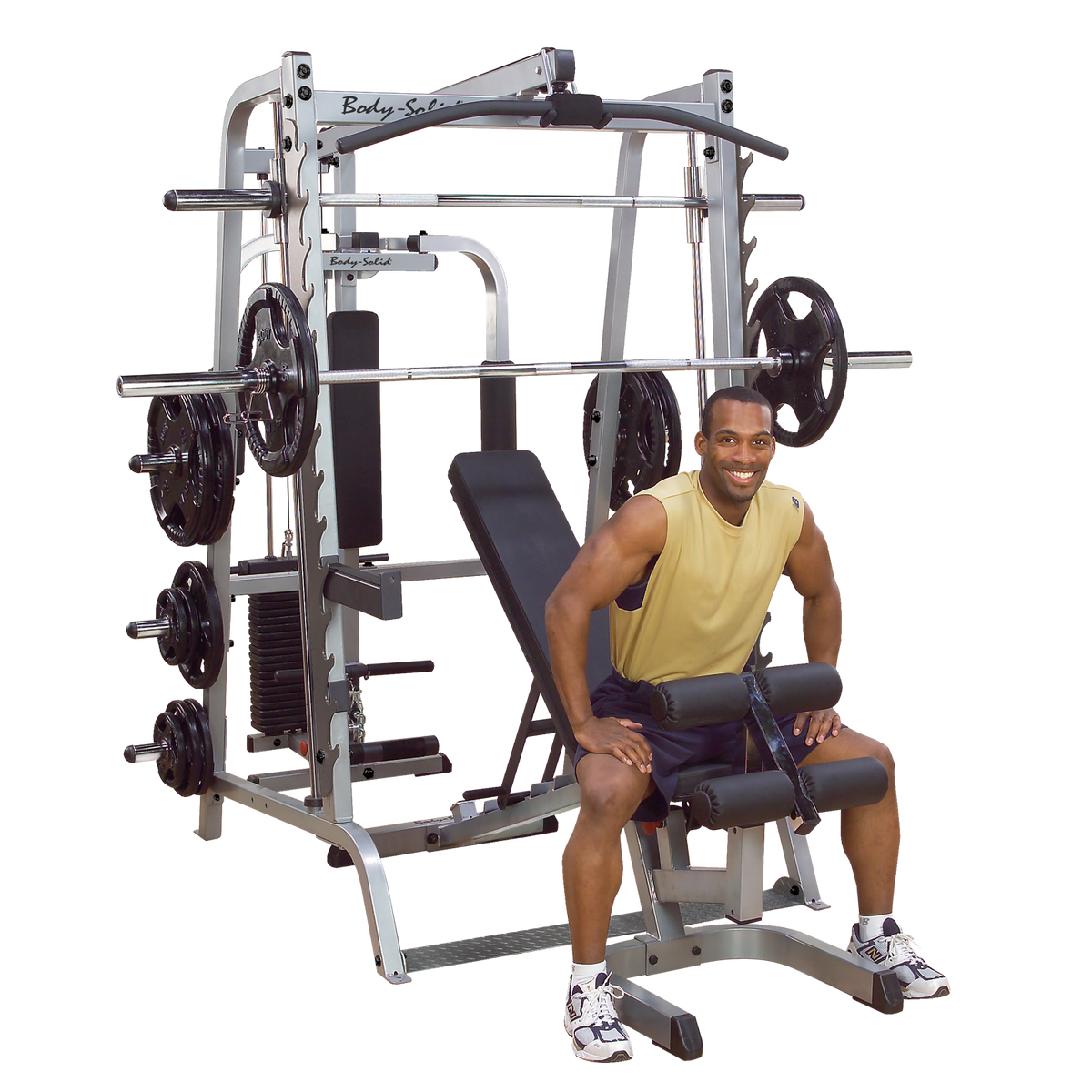 Body-Solid Series 7 Smith Complete Gym Package - GS348QP4 - with Black Grip Rubber Weight Set - GymBasis Store