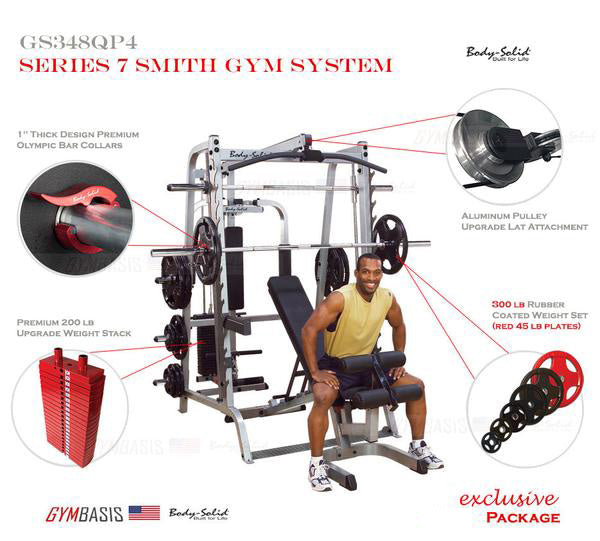 Body-Solid GS348QP4 Smith System Package 200lb Red Stack and 300lb Weight Set - GymBasis Store