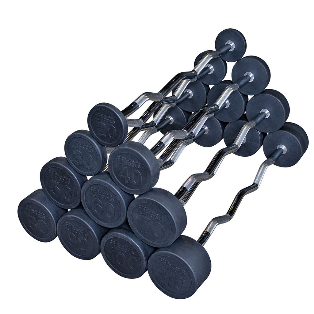 Rubber Coated Fixed Curl Barbell Pack, (1 each, 20, 30, …110lb) 10 total