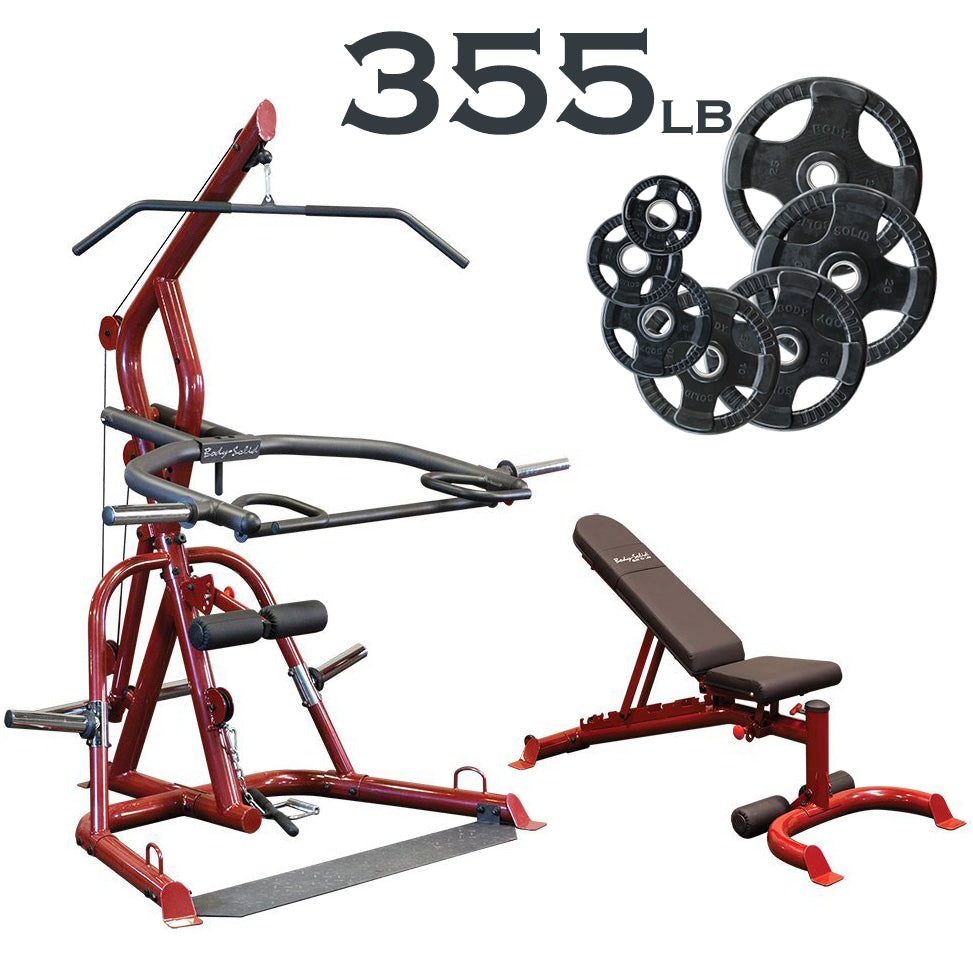 Body-Solid GLGS100P4 Corner Leverage Package with Bench and Rubber Grip Plates - GymBasis Store