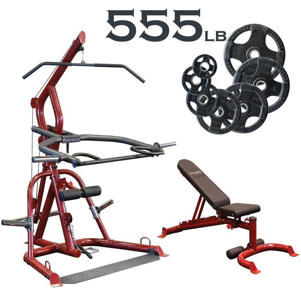 Body-Solid GLGS100P4 Corner Leverage Package with Bench and Rubber Grip Plates - GymBasis Store